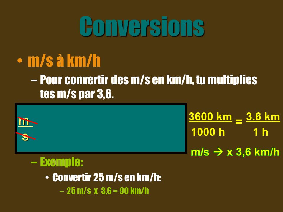 Convertir km h 2025 en m s